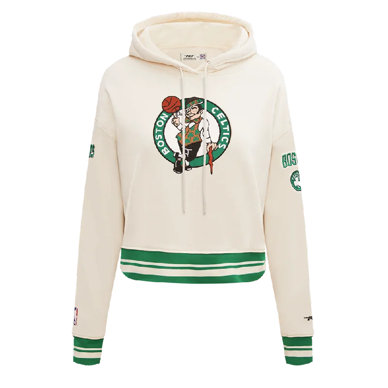 NBA BOSTON CELTICS RETRO CLASSIC WOMEN'S RIB CROPPED PO HOODIE (EGGSHELL/ KELLY GREEN)