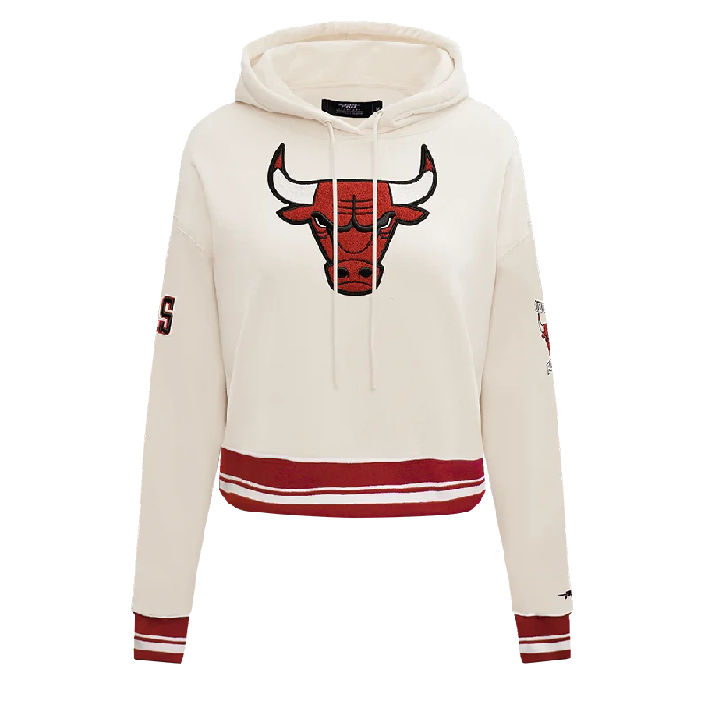 NBA CHICAGO BULLS RETRO CLASSIC WOMEN'S CROPPED PO HOODIE (EGGSHELL/ RED)