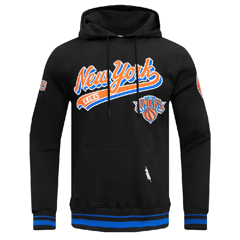 NBA NEW YORK KNICKS SCRIPT TAIL MEN'S RIB FLC PO HOODIE (BLACK/ROYAL BLUE/BLACK)