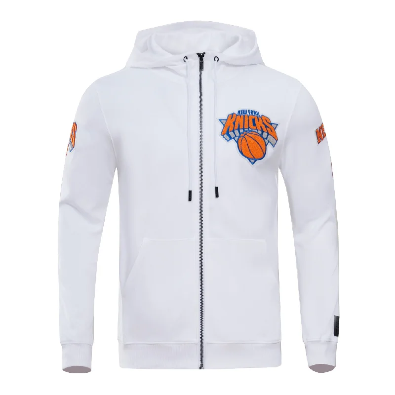 NBA NEW YORK KNICKS CLASSIC CHENILLE MEN'S FZ PO HOODIE (WHITE)