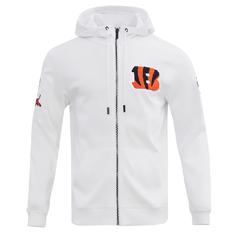 NFL CINCINNATI BENGALS CLASSIC CHENILLE FZ HOODIE (WHITE)