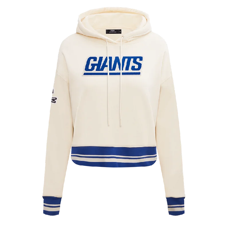 NFL NEW YORK GIANTS RETRO CLASSIC WOMEN'S RIB CROPPED PO HOODIE (EGGSHELL/DODGER BLUE)