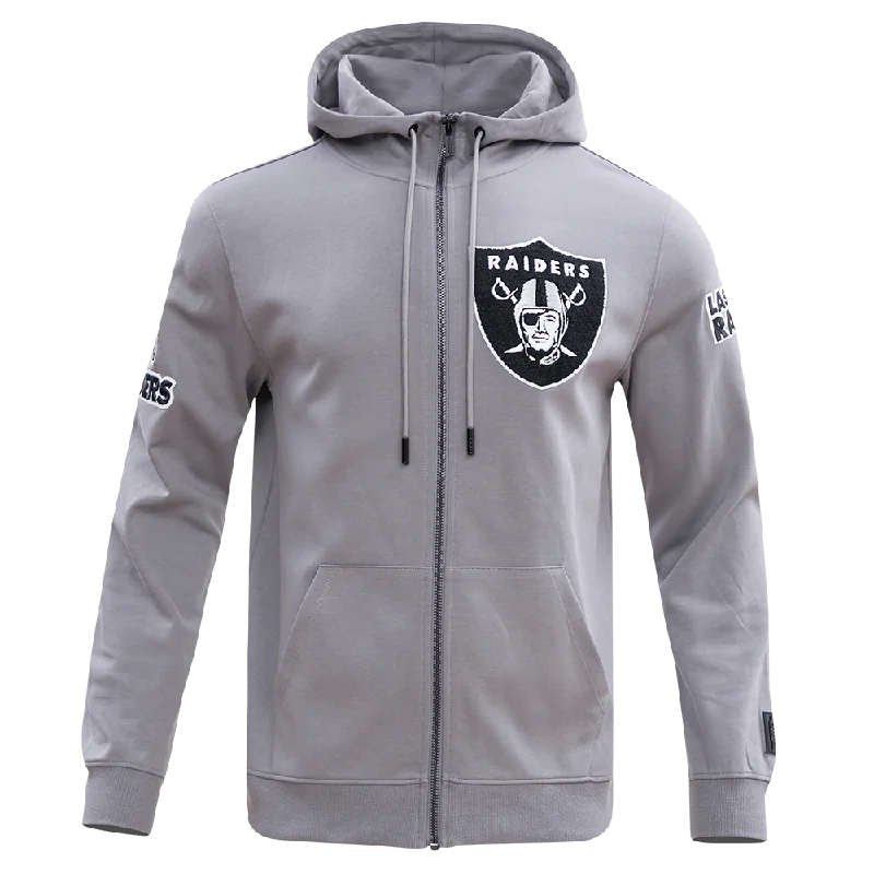 NFL LAS VEGAS RAIDERS CLASSIC CHENILLE MEN'S FZ HOODIE (GRAY)