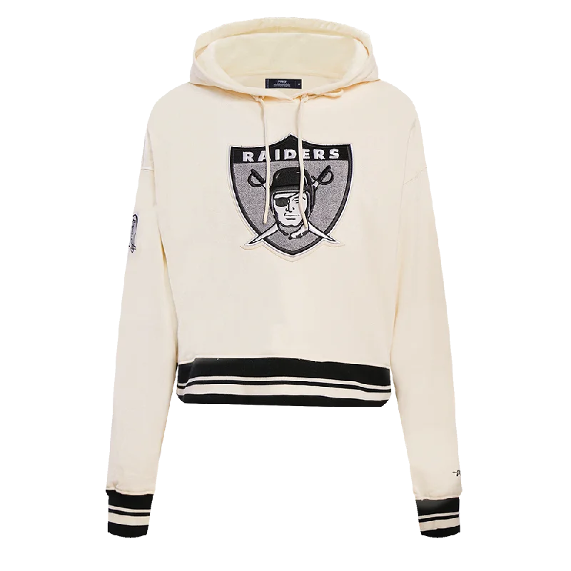 NFL OAKLAND RAIDERS RETRO CLASSIC WOMEN'S CROPPED PO HOODIE (EGGSHELL/ BLACK)