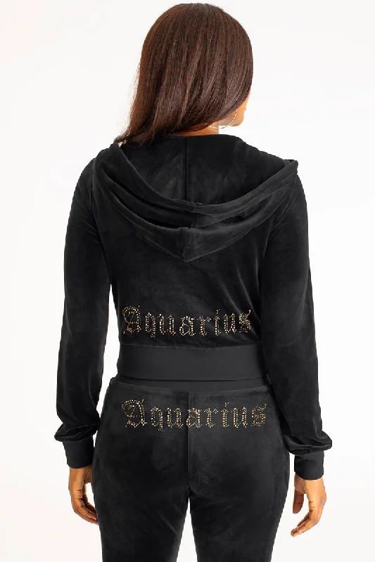 Aquarius Big Bling Velour Hoodie