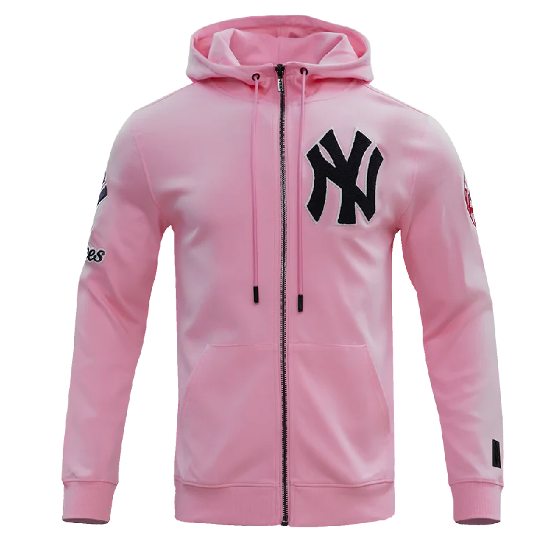 MLB NEW YORK YANKEES CLASSIC CHENILLE MEN'S FZ PO HOODIE (PINK)