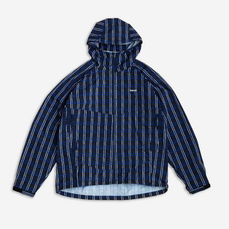 CALIPER HOODED RAIN JACKET - BLACK/BLUE PLAID