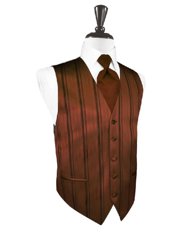 Cognac Striped Satin Tuxedo Vest