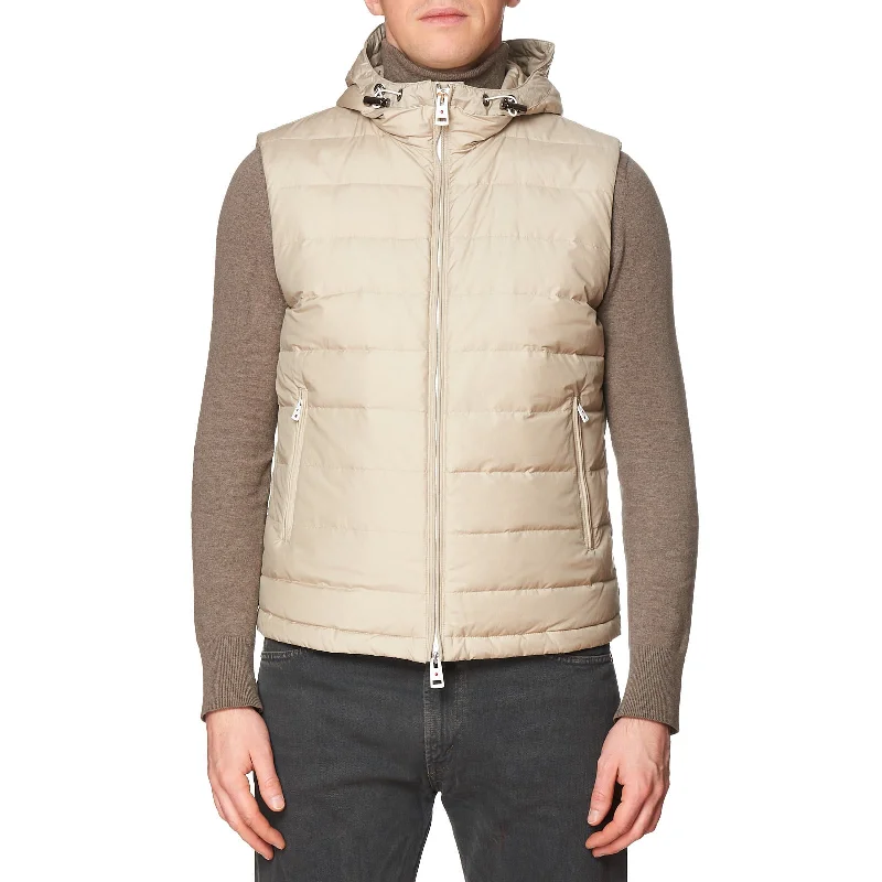 KITON KIRED Super Litek 60g "Bitta" Beige Cotton Goose Down Hooded Vest 50 M