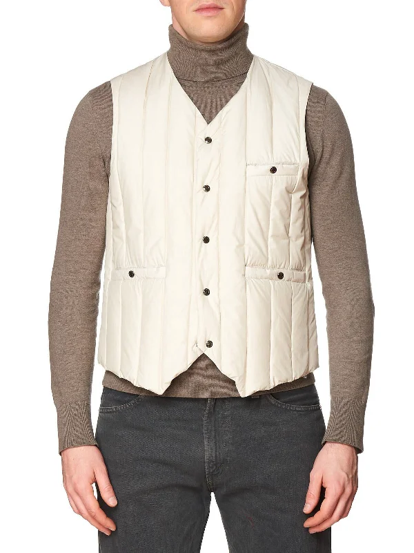 KITON KIRED Super Litek 60g "Cinghia" Ivory Quilted Cotton Goose Down Vest 50 M