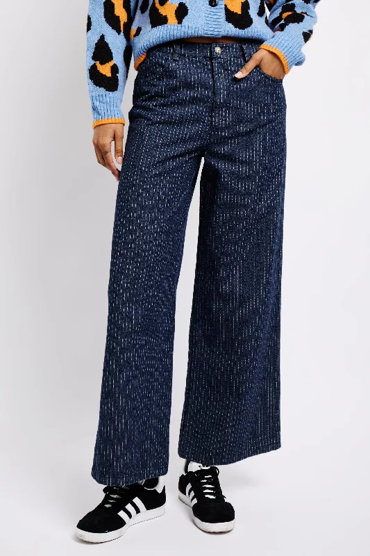 Wide Leg Denim Jeans in Pin Stripe