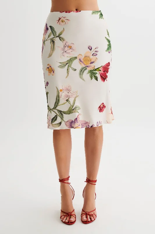 Allegra Satin Knee Length Skirt - Bella Rosa Print