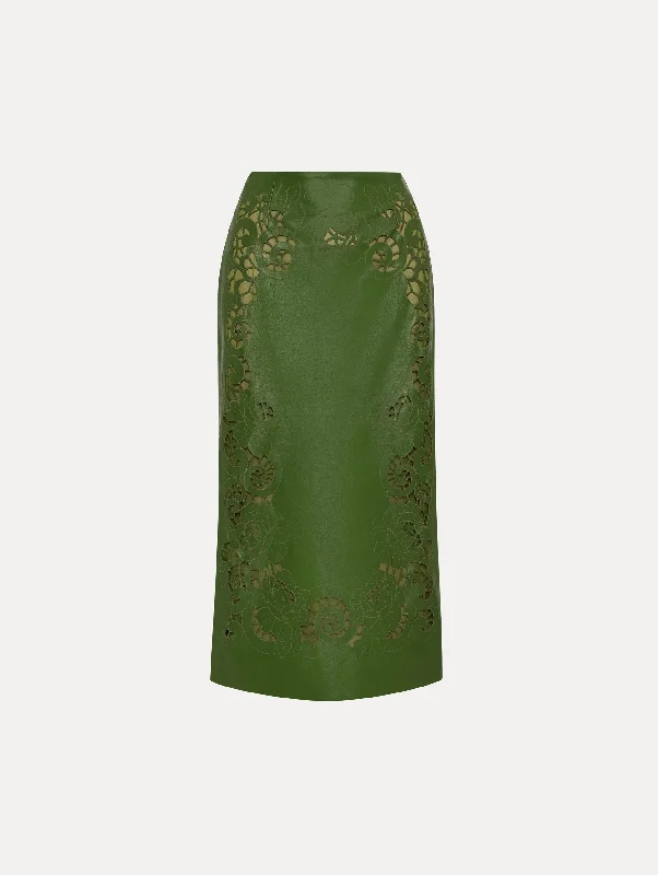 Laser Cut Floral Leather Pencil Skirt