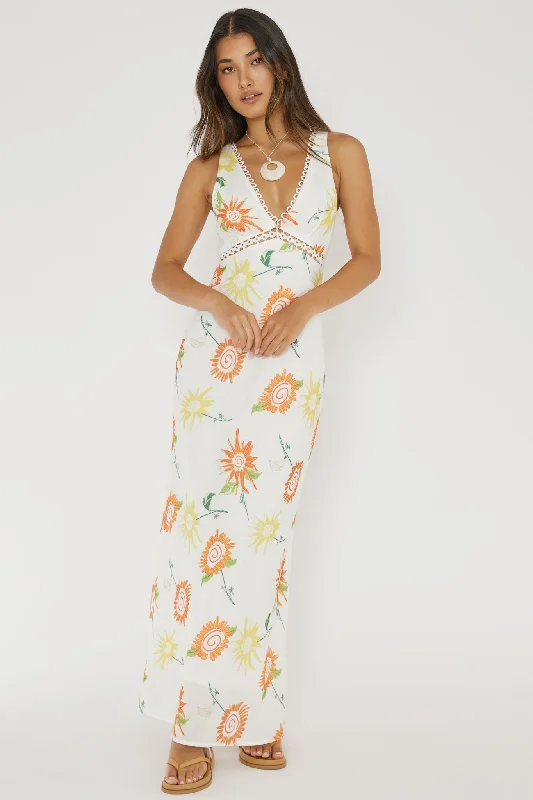 Cambria Crochet Trim Maxi Dress Flower Orange