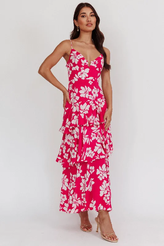 Carlo Tiered Ruffle Maxi Dress Pink