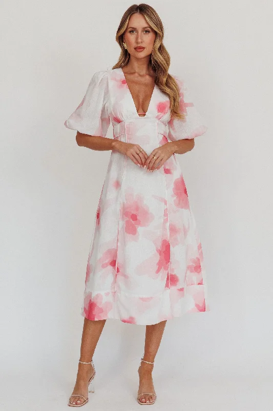 Elias Puff Sleeve Midi Dress Blush