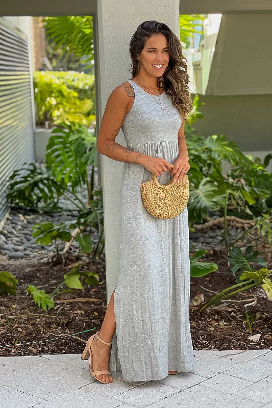 Heather Gray Racer Back Maxi Dress