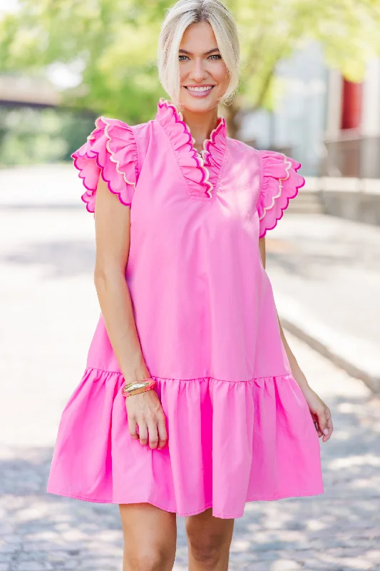 It's All A Game Pink Scalloped Dress