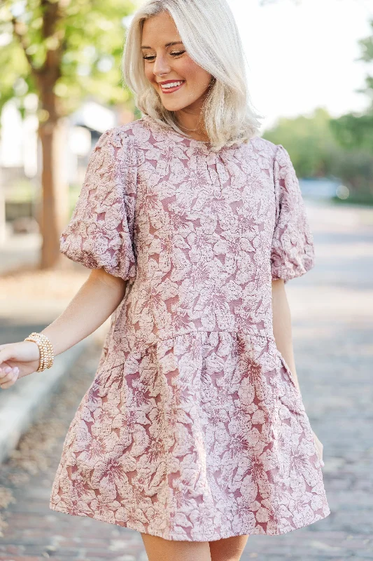 It's Your Night Mauve Floral Brocade Dress