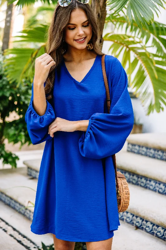 Loud And Clear Royal Blue Bubble Sleeve Dress