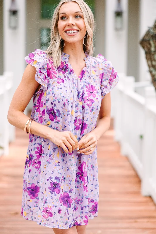 Make It Happen Lavender Purple Ditsy Floral Dress