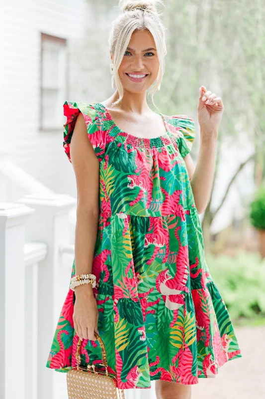 Out In The Wild Green Tropical Dress