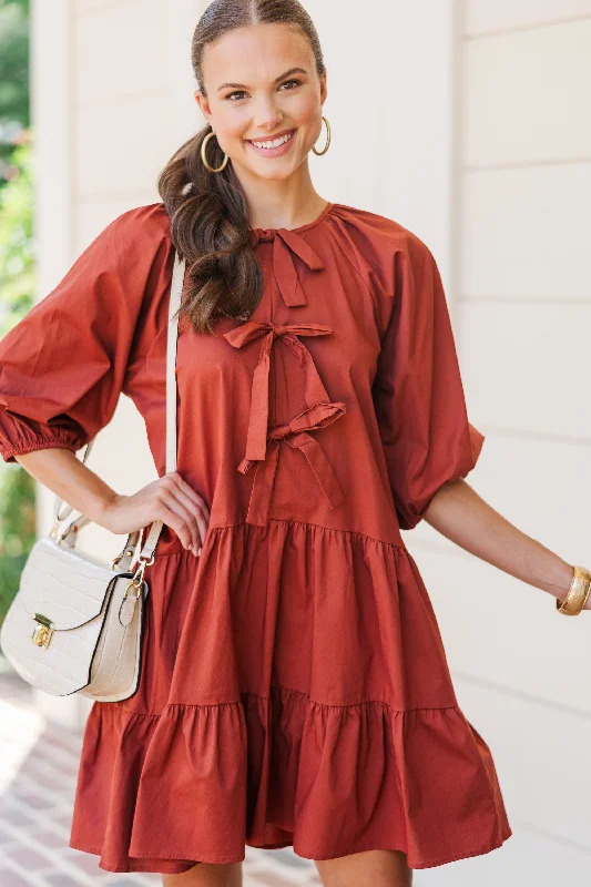 Ready To Run Rust Orange Bow Detailed Dress