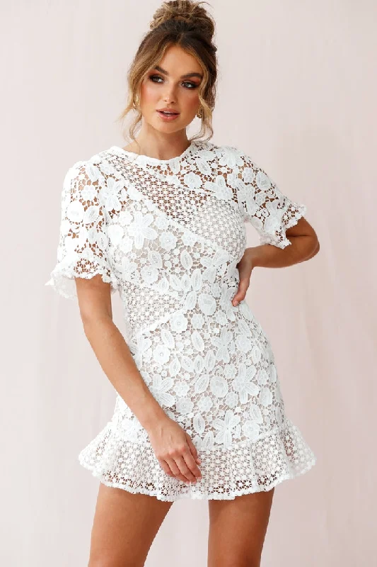 Reinhart Short Sleeve Crochet Lace Dress White