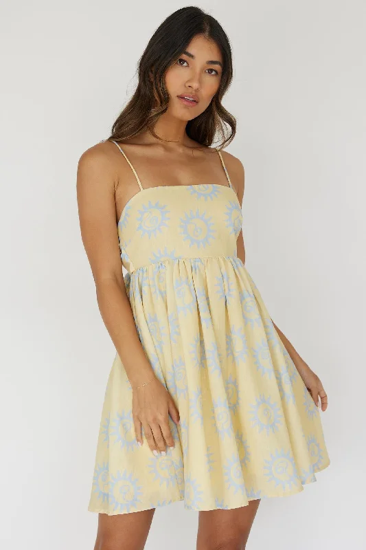 Sweet Solace Back Tie Mini Dress Sun Yellow