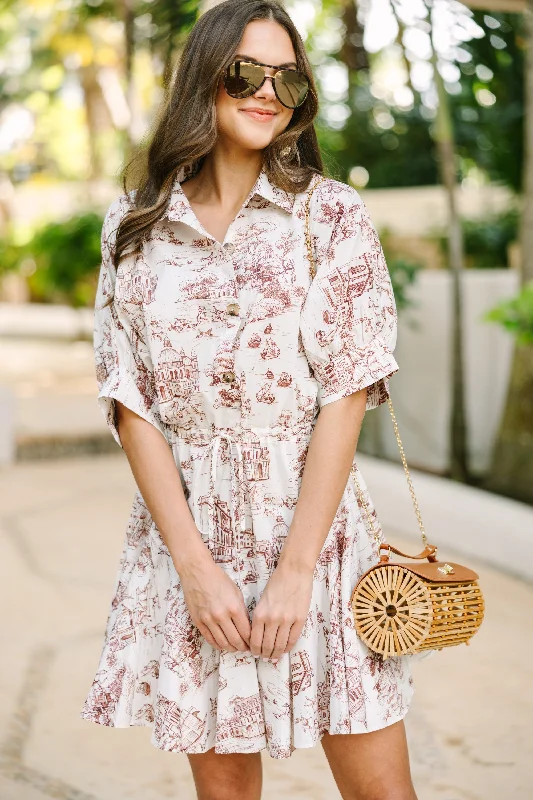 Take Your Word Ivory White Toile Print Dress