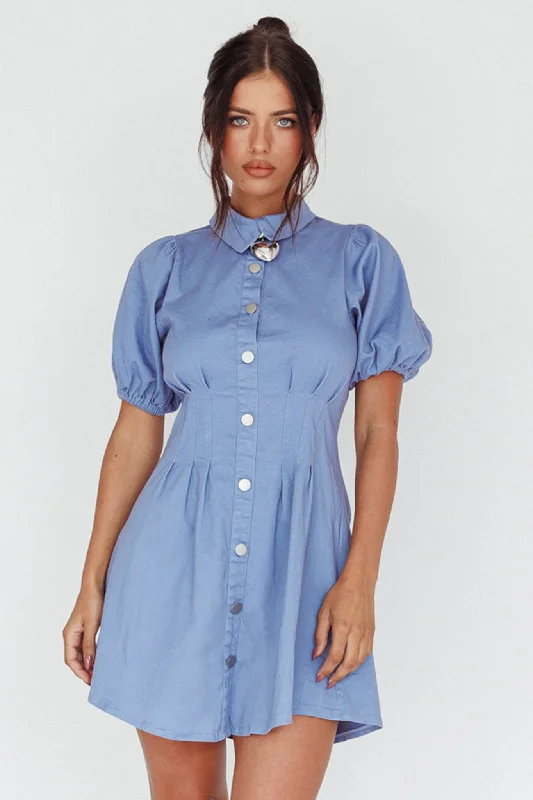 Zurich Pleated Waist Shirt Dress Blue